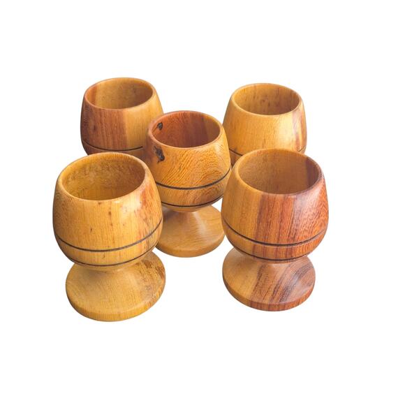 Vintage Set of 5 Olive Wood Egg or Communion Cup Unique Wood Grain, Handcrafted - Picture 1 of 7